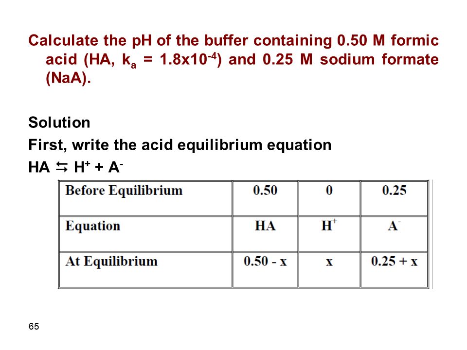 1 Acid Base Equilibria 2 In This Chapter We Study Equilibrium 65 Calculate The Ph Of Buffer Containing 0 50 M Formic Acid Ha K A