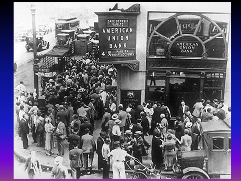 1930’s - Great Depression Stock Market Crash – October 1929 Businesses failed and factories closed –People were out of work –Even people with money suffered because nothing was being produced for sale.