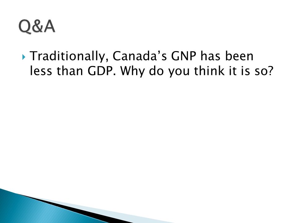  Traditionally, Canada’s GNP has been less than GDP. Why do you think it is so