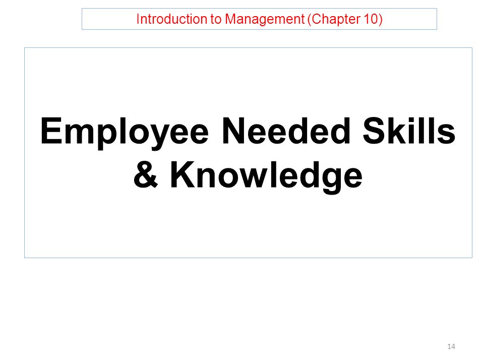 Introduction to Management (Chapter 10) Employee Needed Skills & Knowledge 14