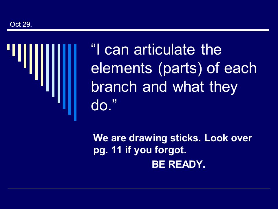 I can articulate the elements (parts) of each branch and what they do. We are drawing sticks.