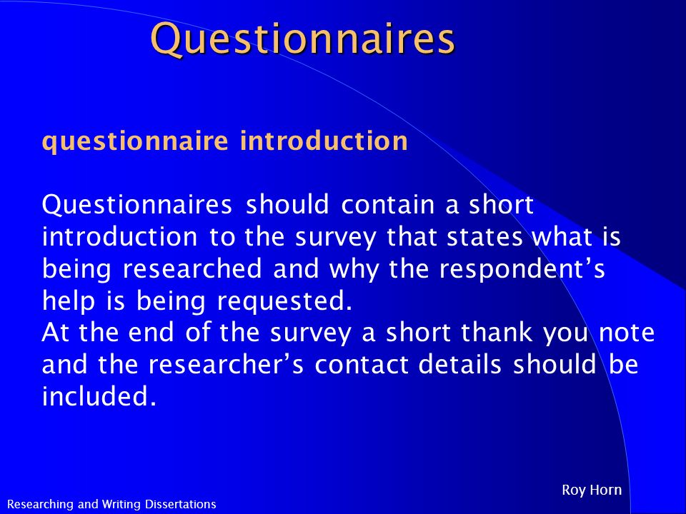 Writing A Questionnaire For Dissertation