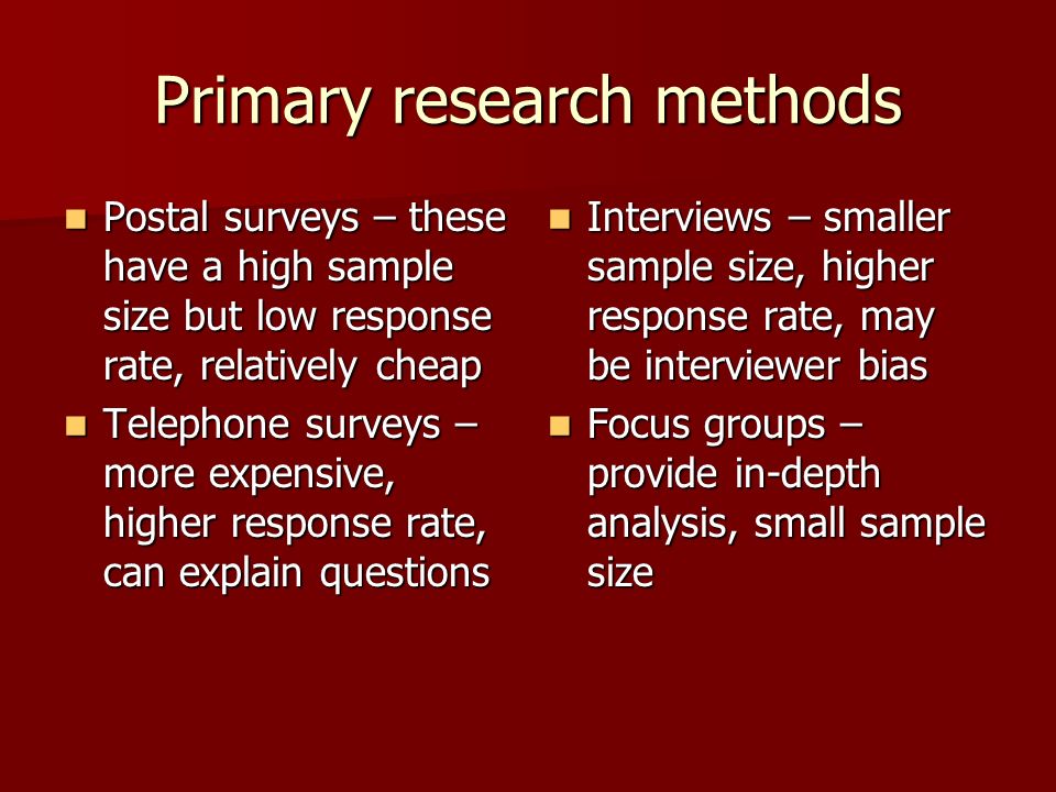 primary research method This part of our detailed tutorial on market research planning looks at need for undertaking primary research including the research instruments used in data collection. primary research method This part of our detailed tutorial on market research planning looks at need for undertaking primary research including the research instruments used in data collection.