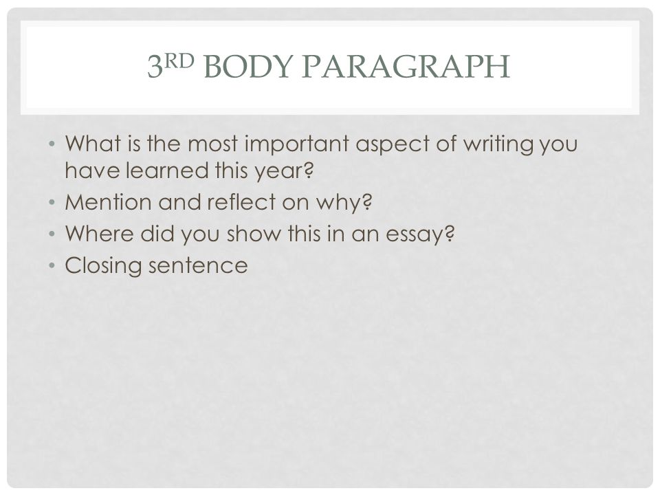 3 RD BODY PARAGRAPH What is the most important aspect of writing you have learned this year.