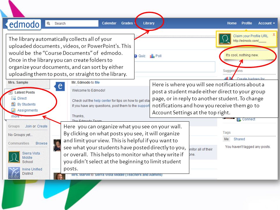 Here is where you will see notifications about a post a student made either direct to your group page, or in reply to another student.