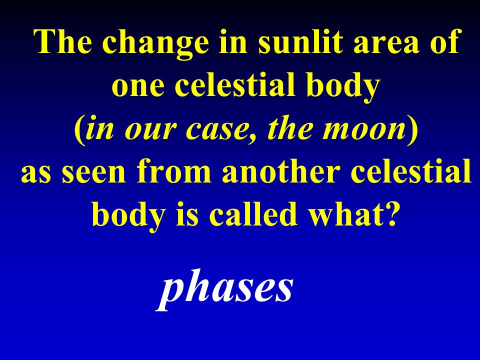 The change in sunlit area of one celestial body (in our case, the moon) as seen from another celestial body is called what.