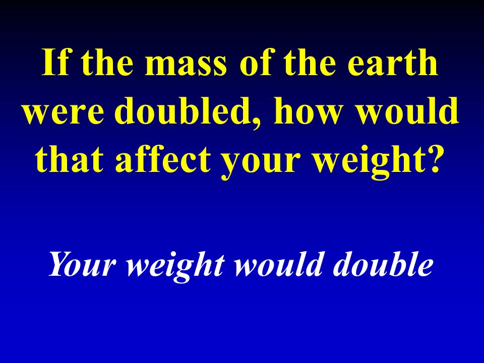 If the mass of the earth were doubled, how would that affect your weight Your weight would double