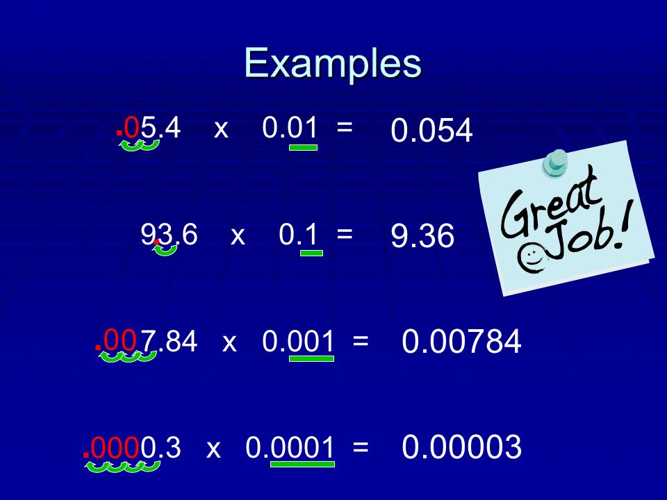Examples 5.4 x 0.01 = 93.6 x 0.1 = 7.84 x = 0.3 x =
