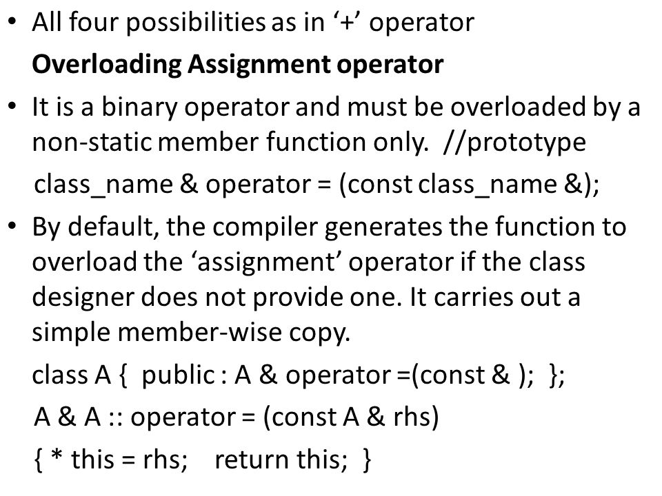 Assignment Operator Overloading