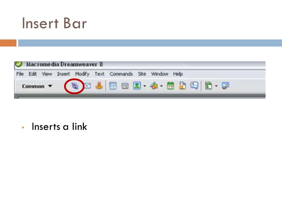 Insert Bar Inserts a link