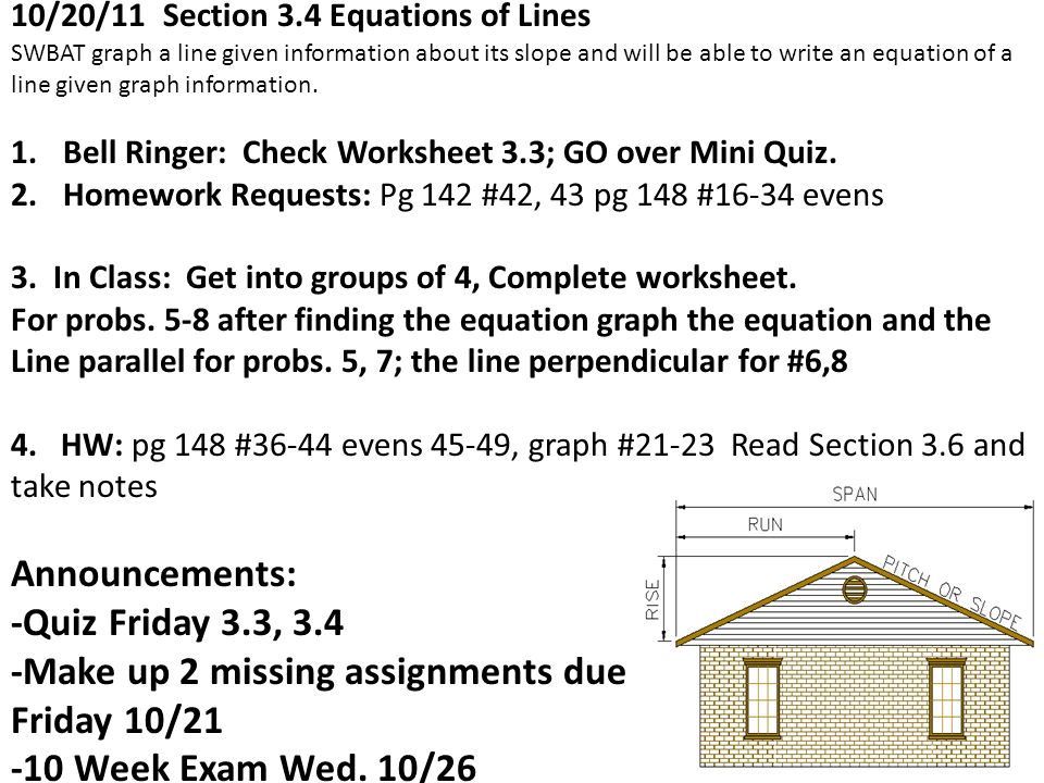 Geometry Date 10 17 2017 Obj Swbat Find Slopes Of Lines Use 10 20 11 Section 3 4 Equations Of Lines Swbat Graph A Line Given Information