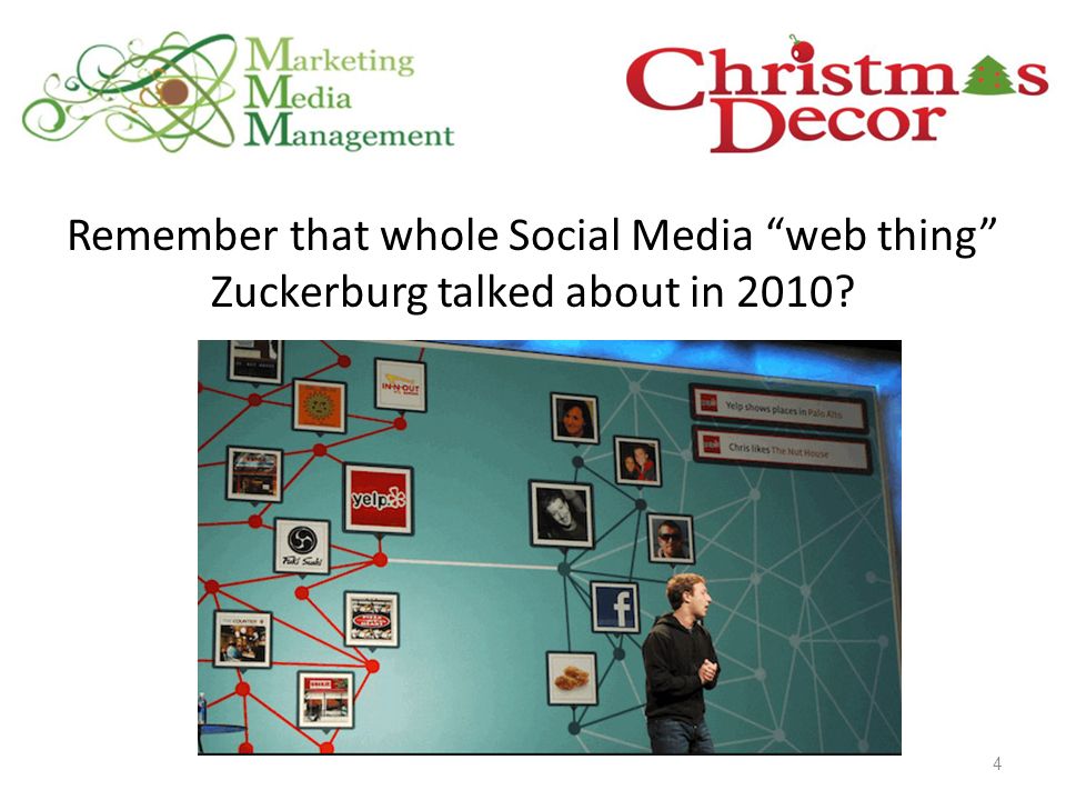 4 Remember that whole Social Media web thing Zuckerburg talked about in 2010