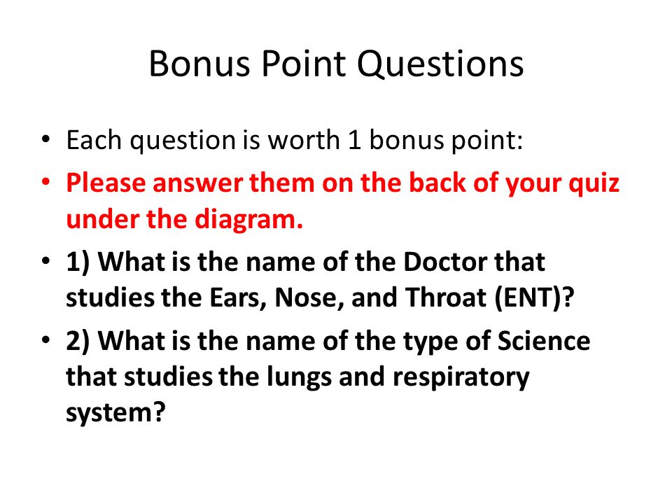 Bonus Point Questions Each question is worth 1 bonus point: Please answer them on the back of your quiz under the diagram.