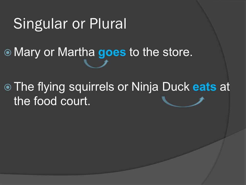 Singular or Plural  Mary or Martha goes to the store.