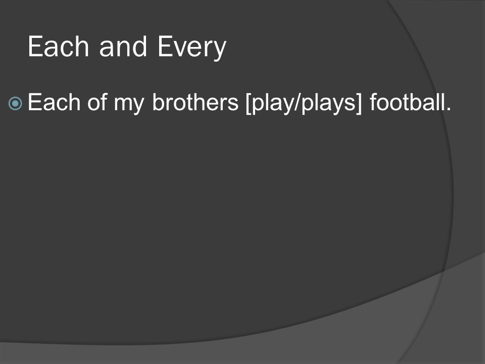Each and Every  Each of my brothers [play/plays] football.