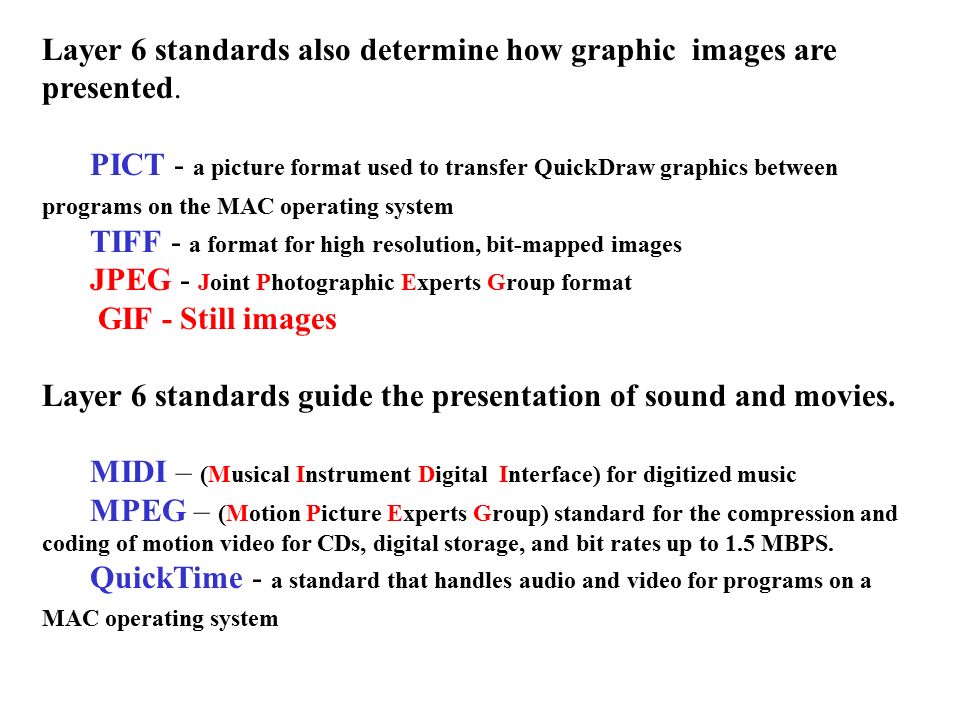 Layer 6 standards also determine how graphic images are presented.