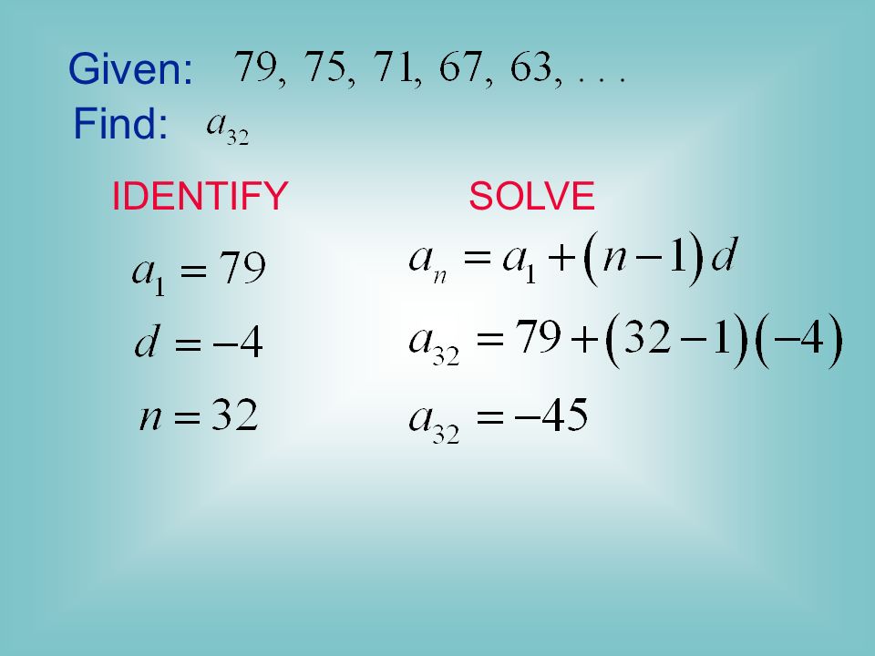 Formula for the nth term of an ARITHMETIC sequence.