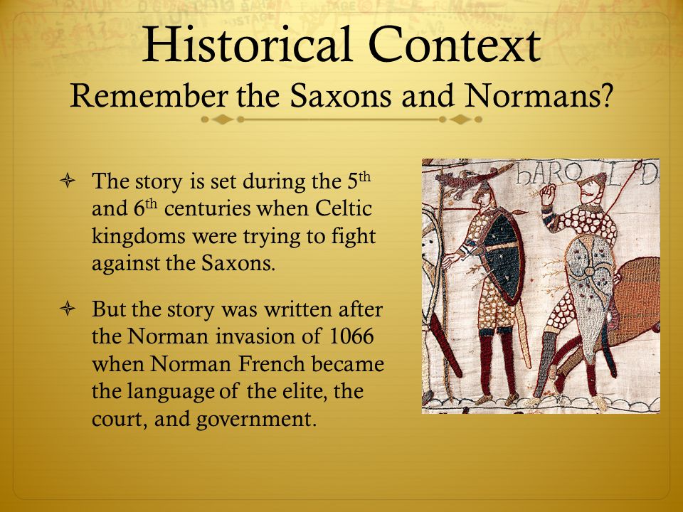 Historical Context Remember the Saxons and Normans.