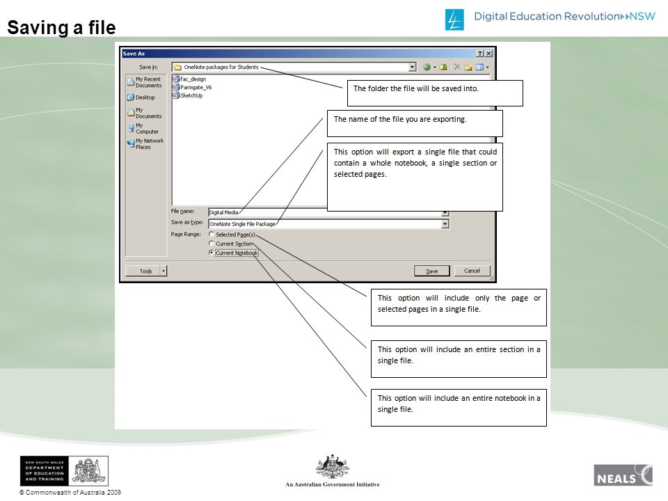 © Commonwealth of Australia 2009 Saving a file