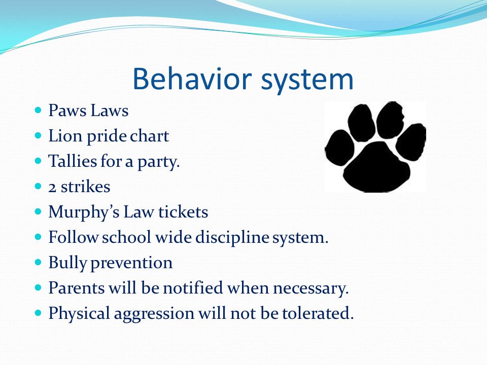 Behavior system Paws Laws Lion pride chart Tallies for a party.