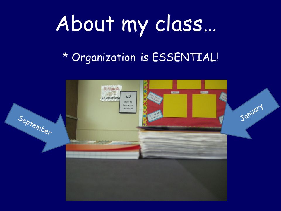About my class… * Organization is ESSENTIAL! September January