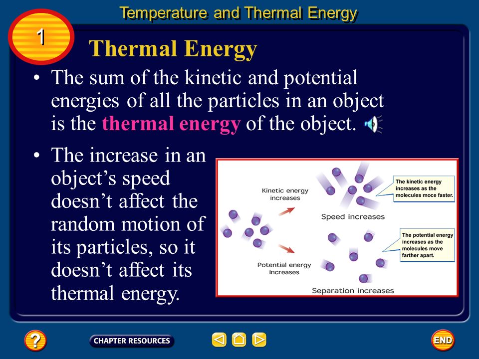 1 1 Temperature Temperature and Thermal Energy If the temperature of an object is higher than skin temperature = warm material (hot water bottle)  Energy is transferred from the warmer material to the cooler material (skin) as the object’s particles collide with the skin particles