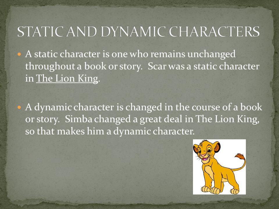 A static character is one who remains unchanged throughout a book or story.