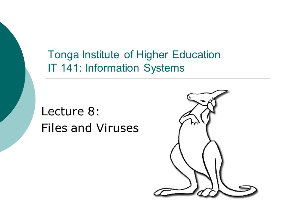 Lecture 8: Files and Viruses Tonga Institute of Higher Education IT 141: Information Systems