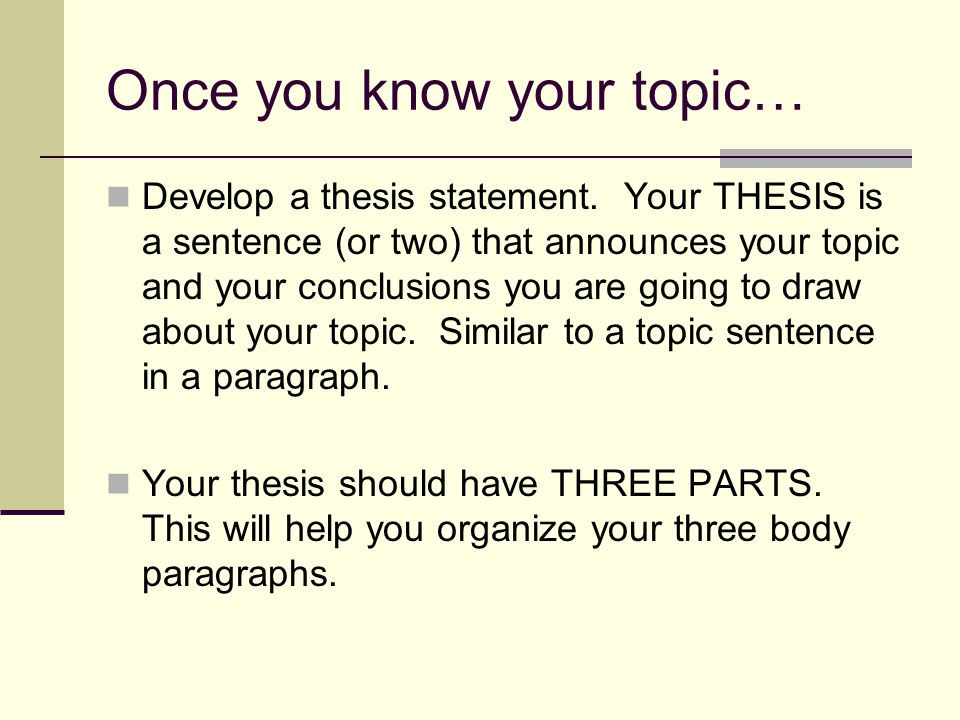 Once you know your topic… Develop a thesis statement.