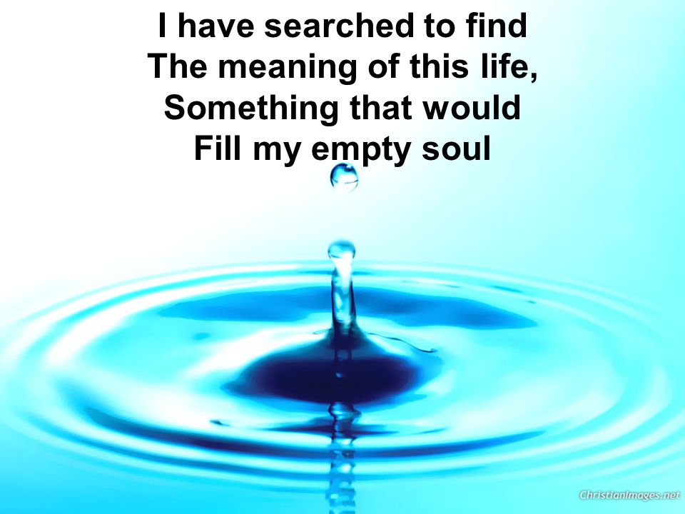 I have searched to find The meaning of this life, Something that would Fill my empty soul