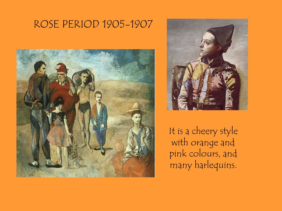 ROSE PERIOD It is a cheery style with orange and pink colours, and many harlequins.