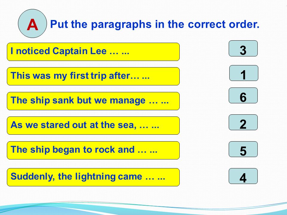 Put the paragraphs in the correct order. A I noticed Captain Lee …...