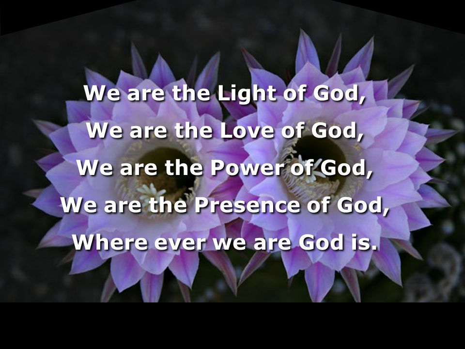 We are the Light of God, We are the Love of God, We are the Power of God, We are the Presence of God, Where ever we are God is.