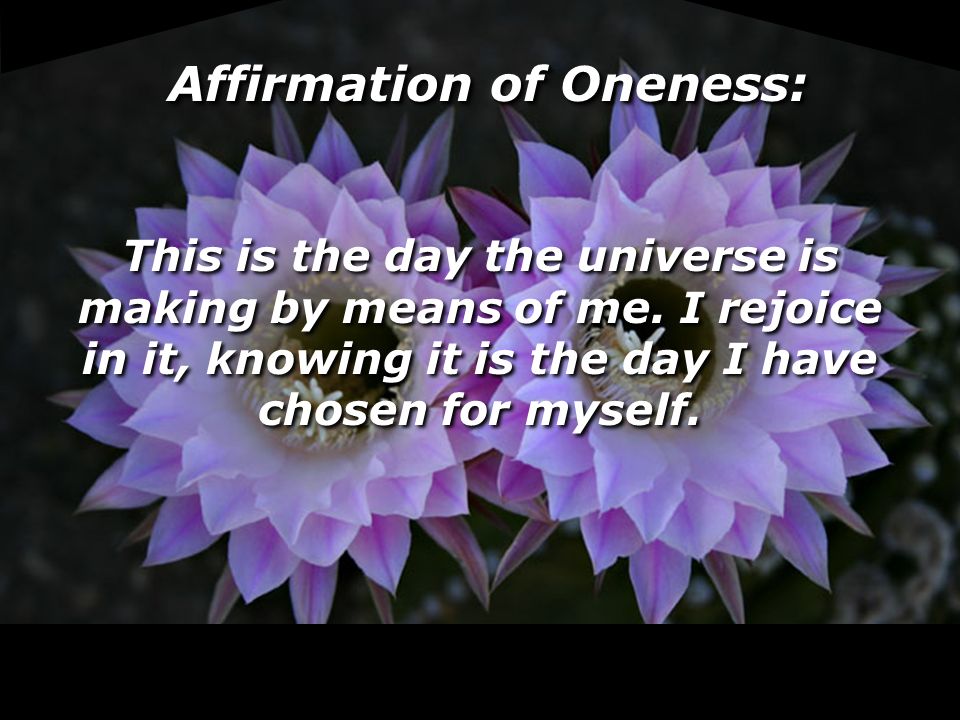 Affirmation of Oneness: This is the day the universe is making by means of me.