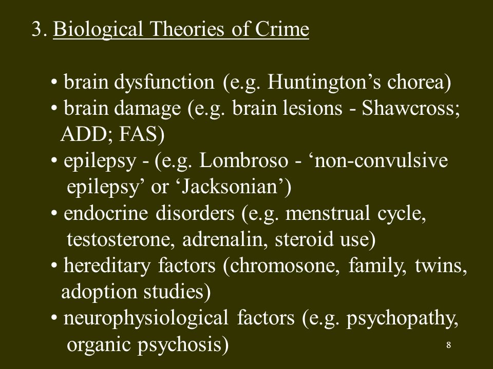 biological theory of crime essay Theories of crime research paper topic created in part as a response to biological theories that focused on an research papers examine the study of crime that. biological theory of crime essay Theories of crime research paper topic created in part as a response to biological theories that focused on an research papers examine the study of crime that.