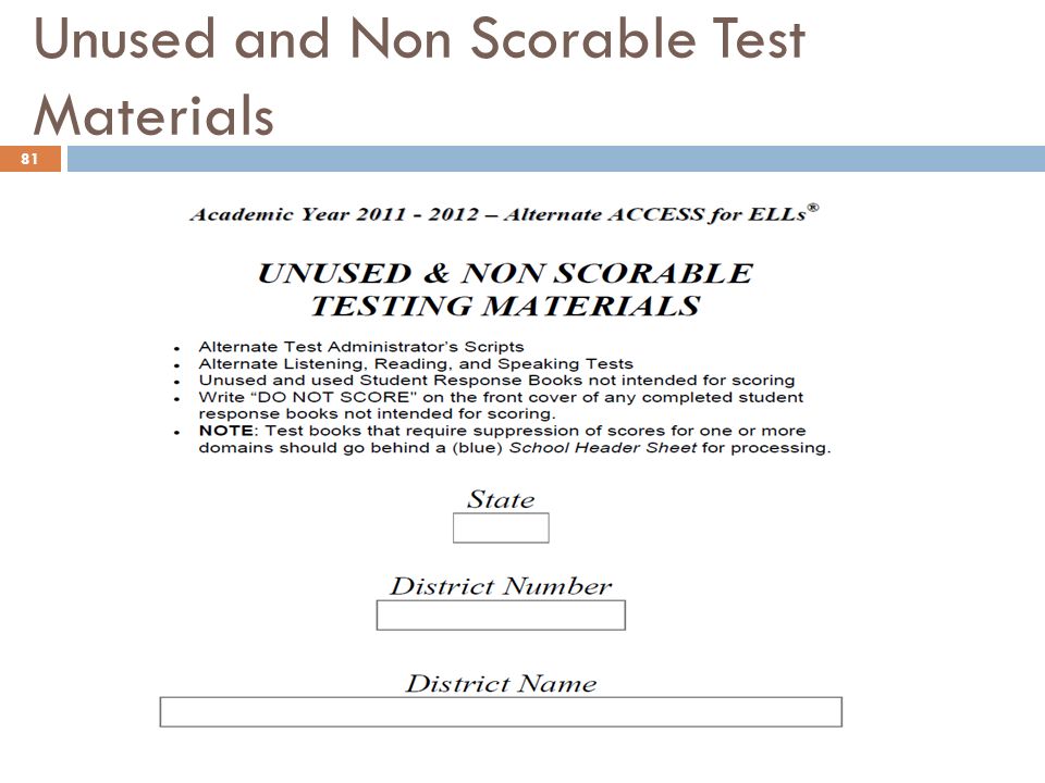 Unused and Non Scorable Test Materials 81