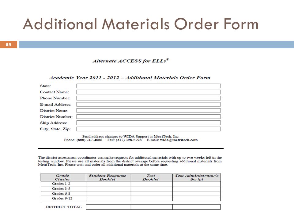 Additional Materials Order Form 85