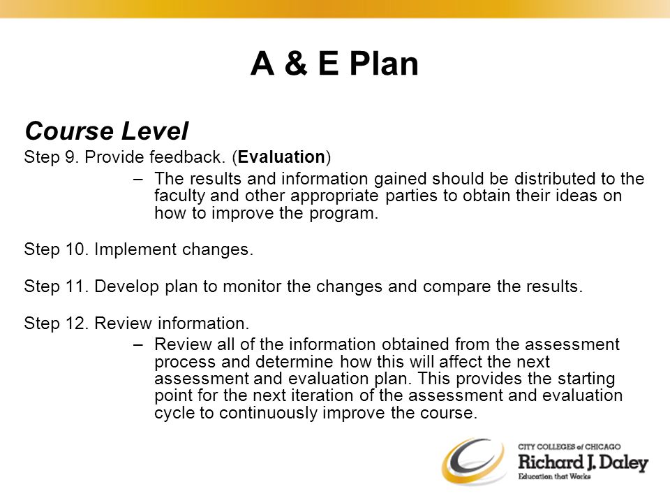 A & E Plan Course Level Step 9. Provide feedback.