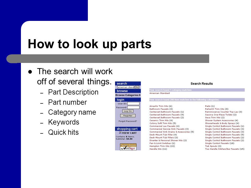 How to look up parts The search will work off of several things.