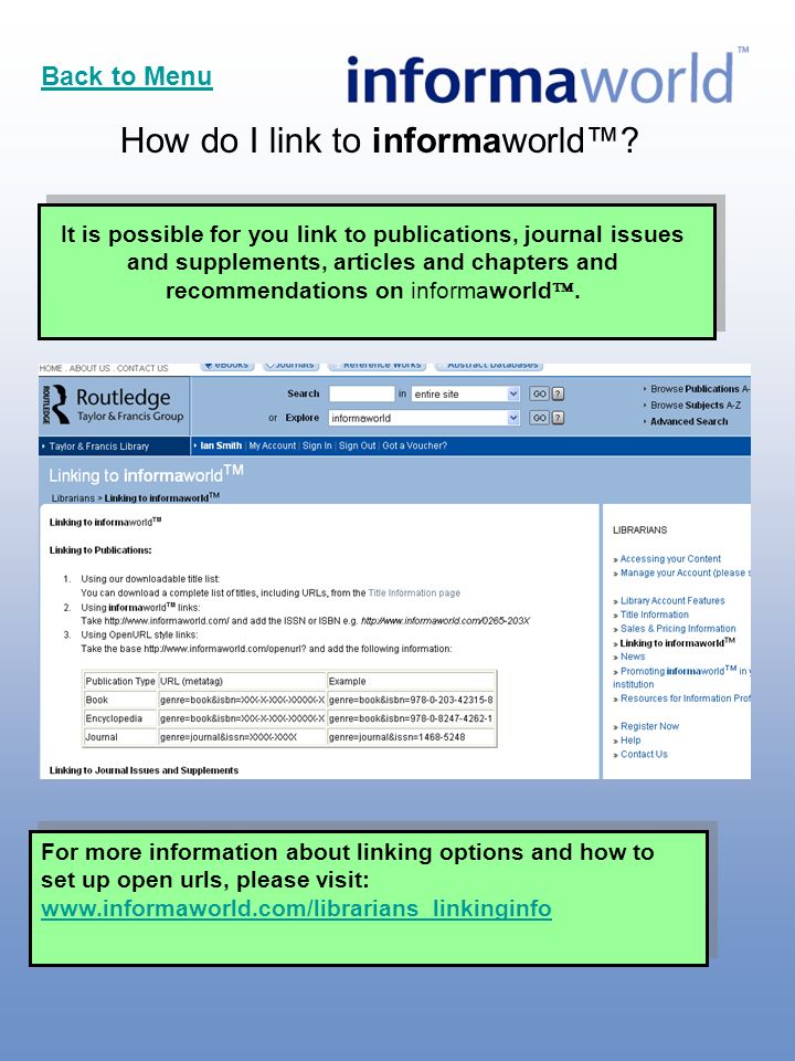 How do I link to informaworld™.