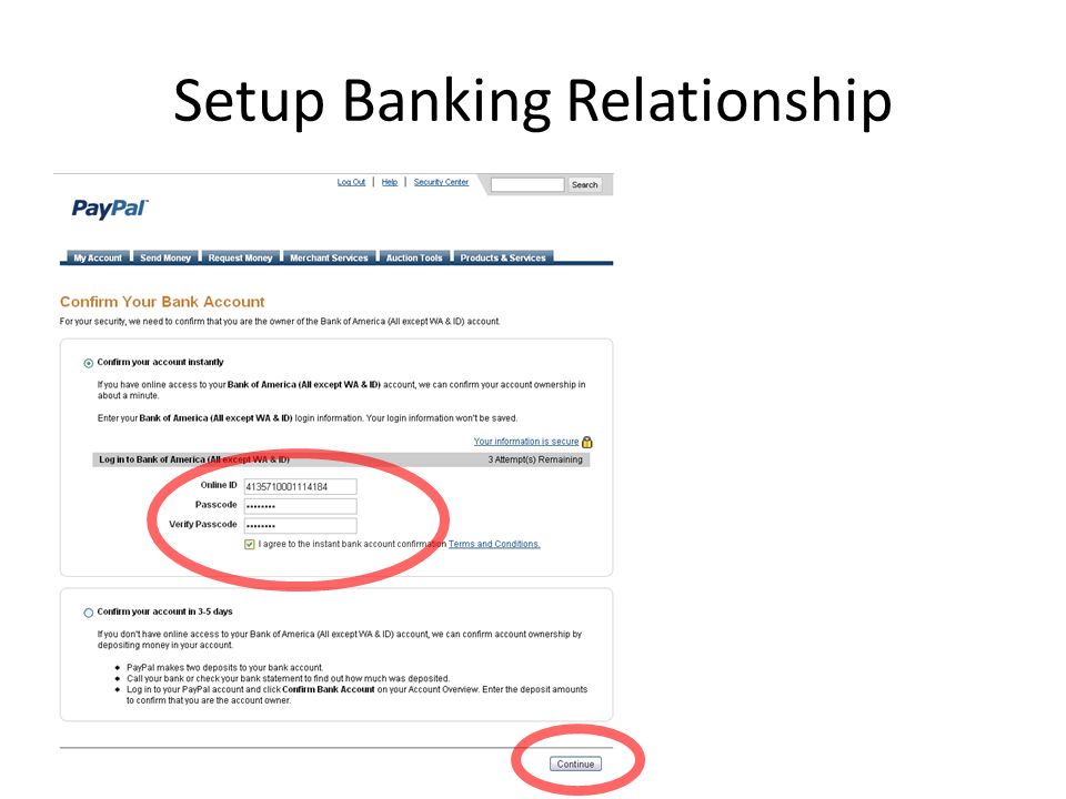Setup Banking Relationship