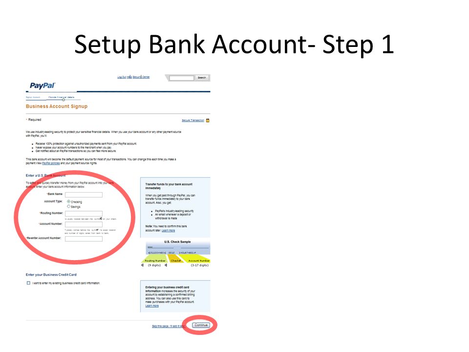 Setup Bank Account- Step 1