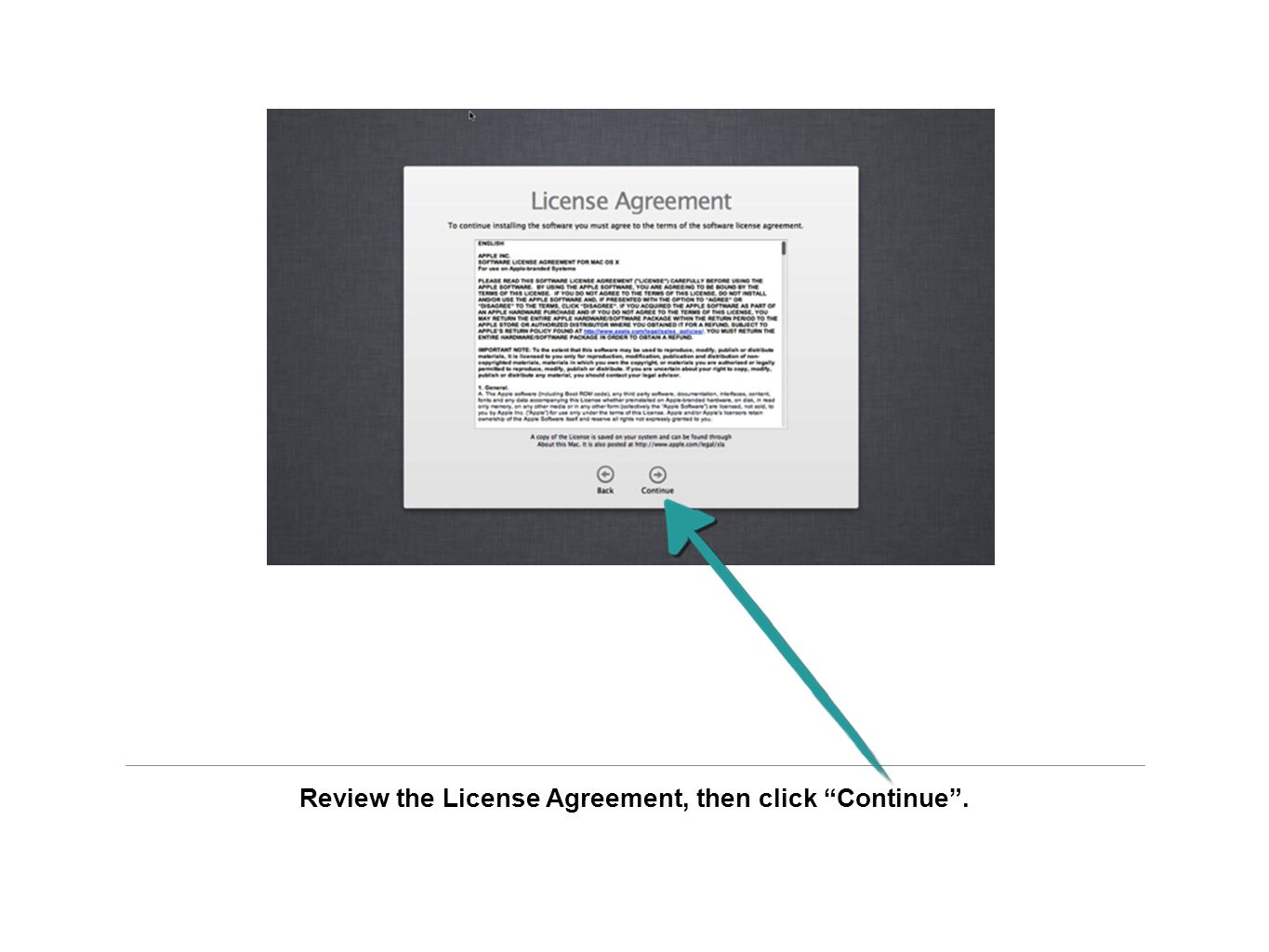 Review the License Agreement, then click Continue .