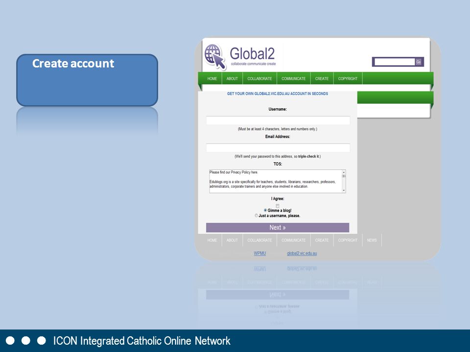 Create account       ICON Integrated Catholic Online Network