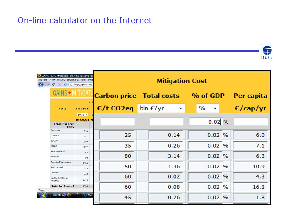 On-line calculator on the Internet
