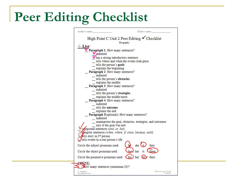 Peer editing checklist high school persuasive essay
