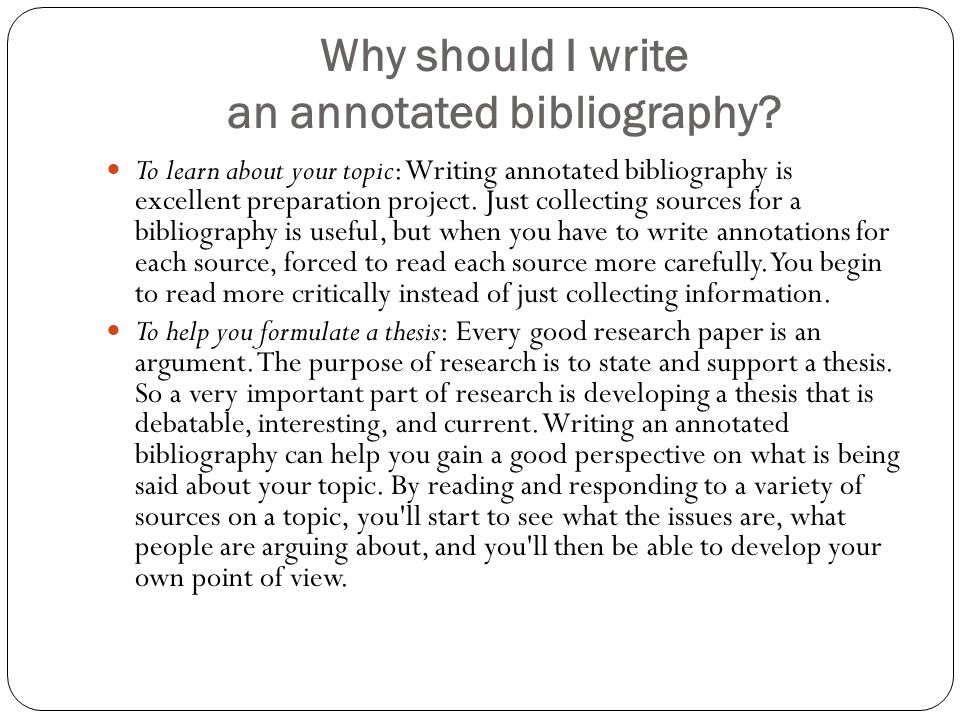Topics for an annotated bibliography