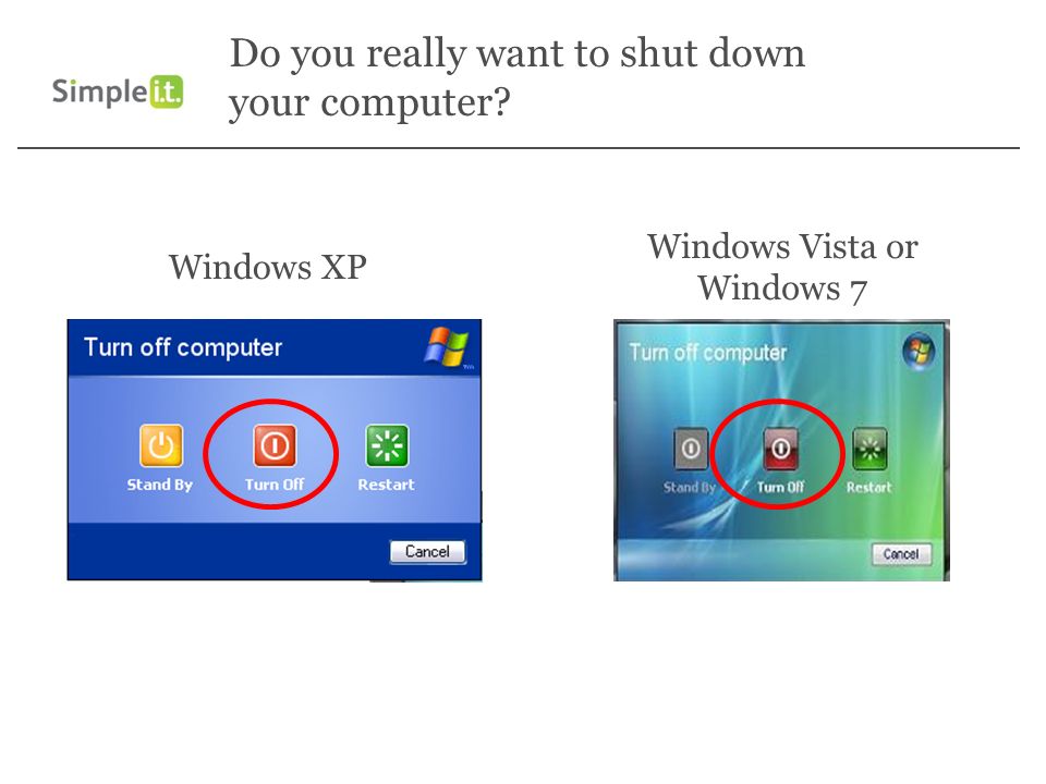 Do you really want to shut down your computer Windows XP Windows Vista or Windows 7