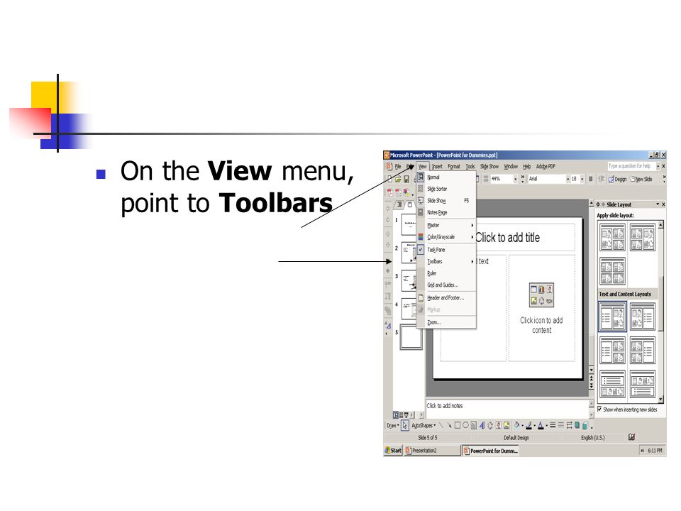 On the View menu, point to Toolbars