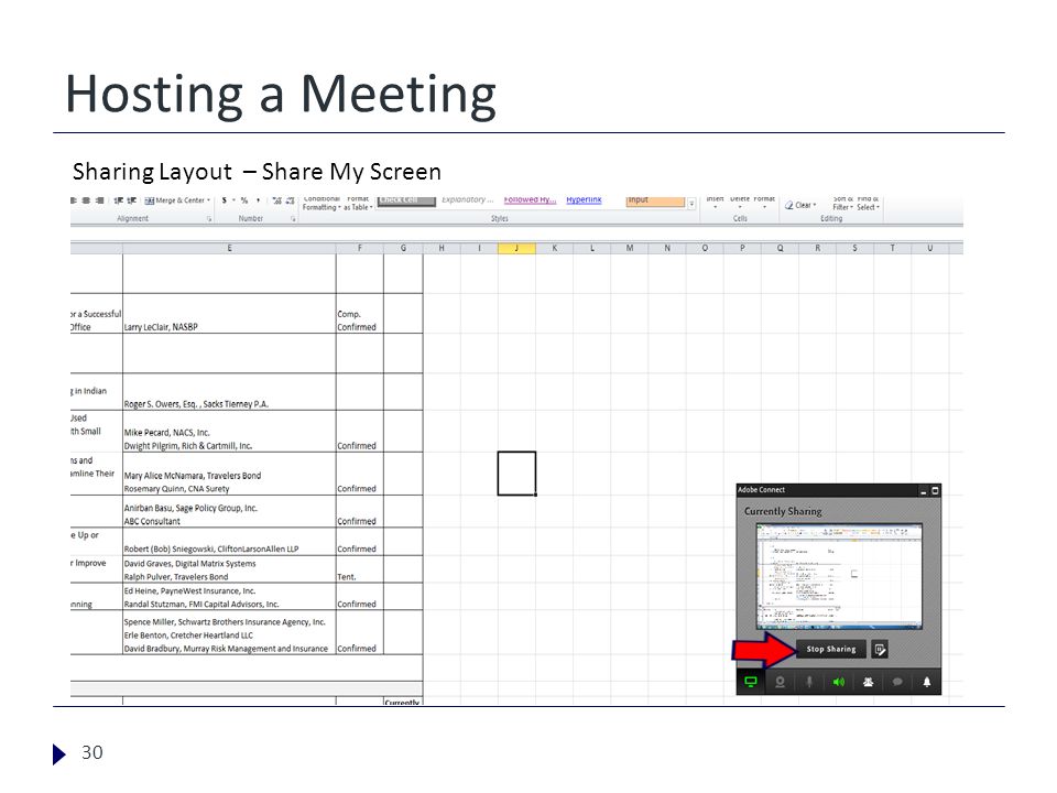 Hosting a Meeting 30 Sharing Layout – Share My Screen